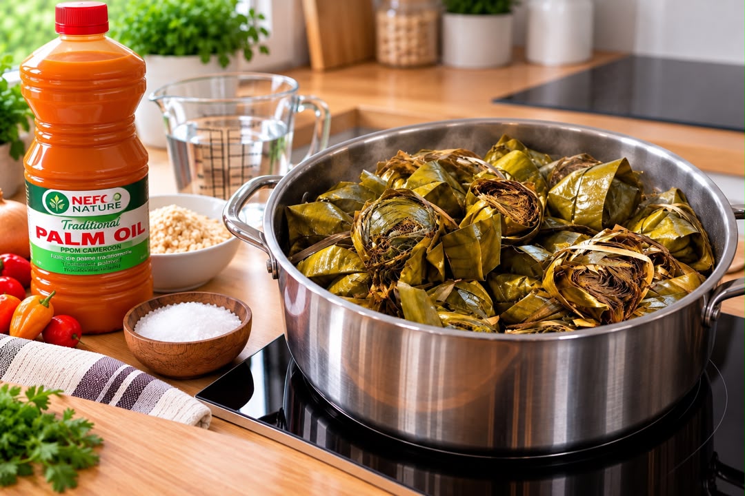 Paquets de koki dans la marmite pour la cuisson vapeur
