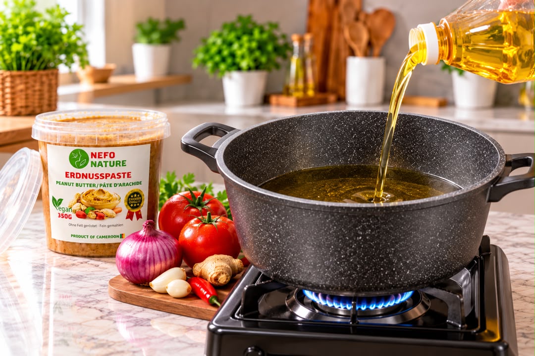 Huile végétale versée dans une marmite