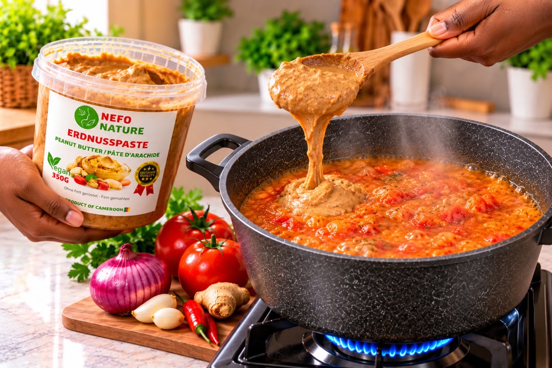 Pâte d'arachide Nefo Nature ajoutée dans la sauce qui bout