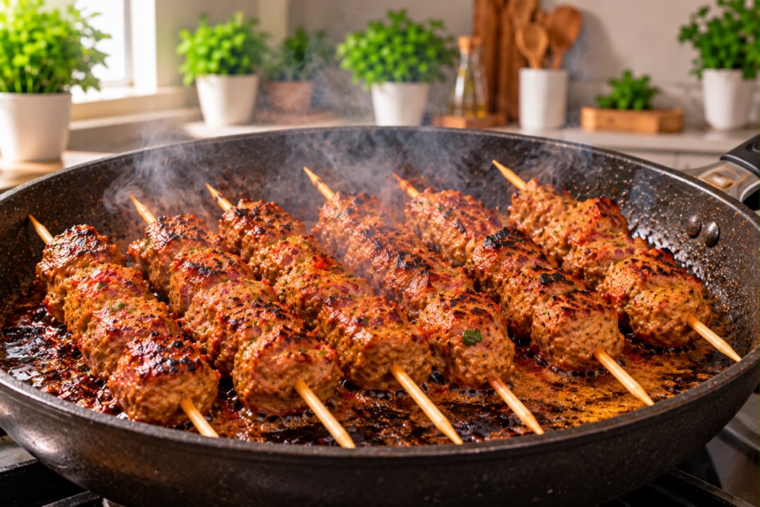 Brochettes de suya cuites dans une poêle-gril